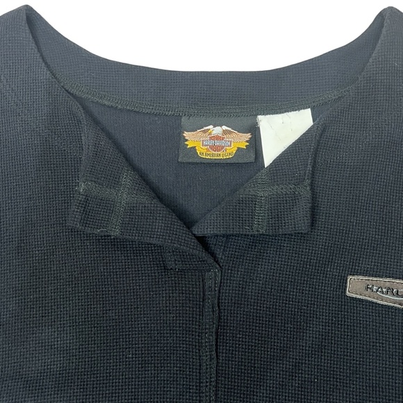Harley Davidson Women's Waffle Knit V-Neck‎ Boxy Top Sz XXL Black Short Sleeve - Picture 4 of 7
